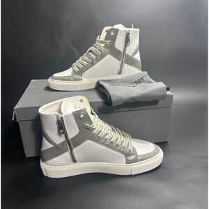 Zadig & Voltaire NIB High Flash Infinity Leather Sneakers‎ White/Silver FR37/US6